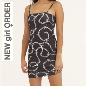 New Girl Order Black Barbed Wire/Chain Print Mini Dress Size 6